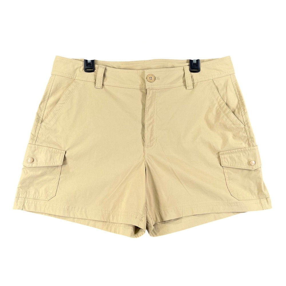Eddie Bauer Performance Cargo Shorts Womens 16 Tan Stretch Lightweight Utility